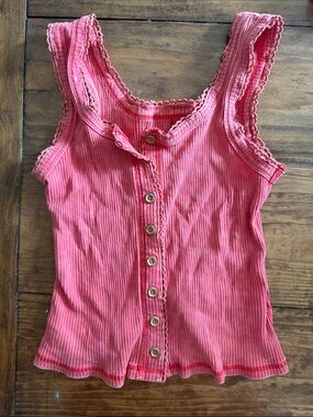 Button-Front Pink Ribbed Tank Top